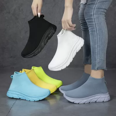Foreign Trade Men's Shoes Summer Breathable Knit Mesh Casual Running Slip-On Lightweight Black Socks Shoes · YANYAN China shoe factory