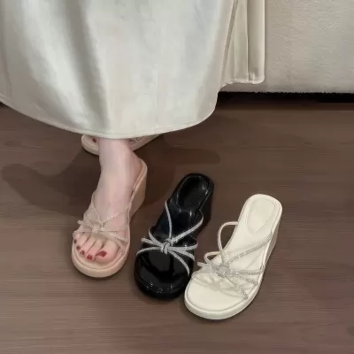 Women's Platform High Heel Thong Wedge Sandals 2026, Summer Beach Slides · YANYAN China shoe factory