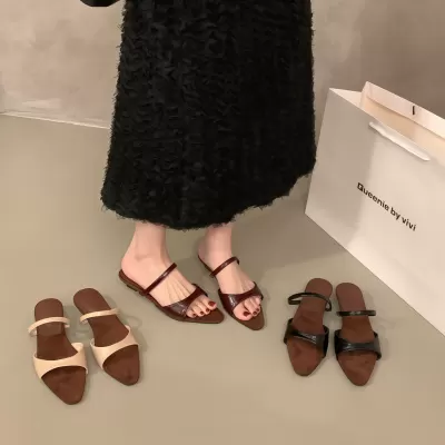 Women's Wedge Pointed Toe Red Slide Sandals 2026, French Black Open Toe · YANYAN China shoe factory