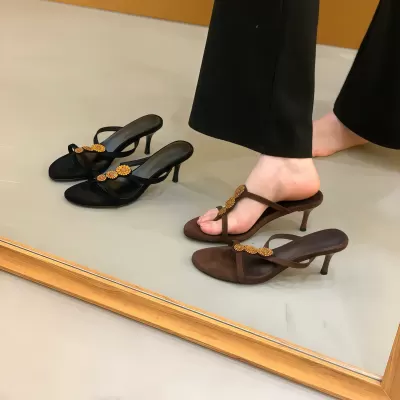 Women's Stiletto Heel Retro Thong Sandals Summer, Elegant Rhinestone Slides · YANYAN China shoe factory
