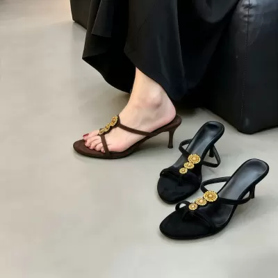 Women's French Rhinestone Thong Sandals, Stiletto High Heel Dress Slides · YANYAN China shoe factory