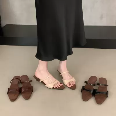 Women's French Retro Open Toe Low Wedge Sandals 2026, Strappy Summer Slides · YANYAN China shoe factory