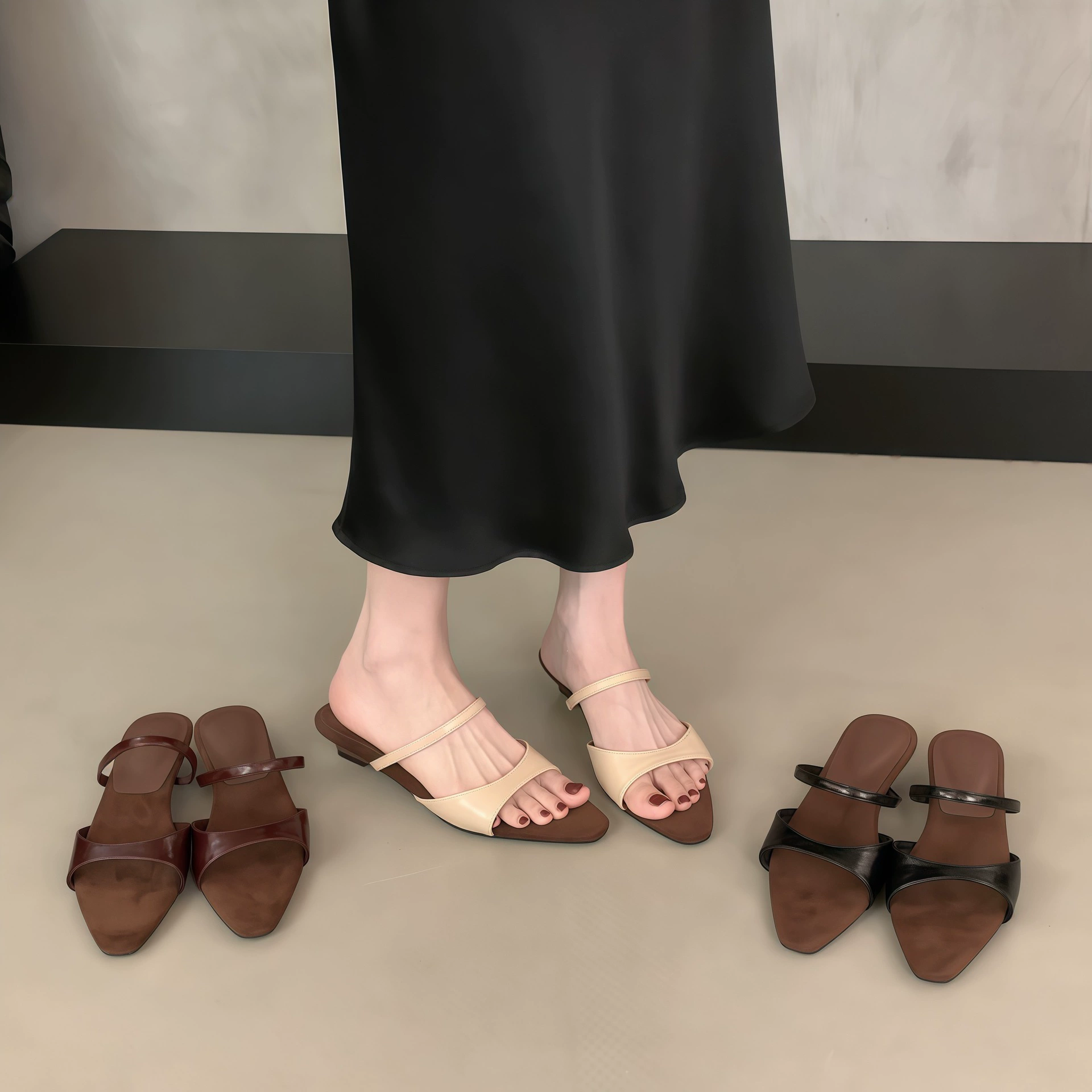 Women's French Retro Open Toe Low Wedge Sandals 2026, Strappy Summer Slides