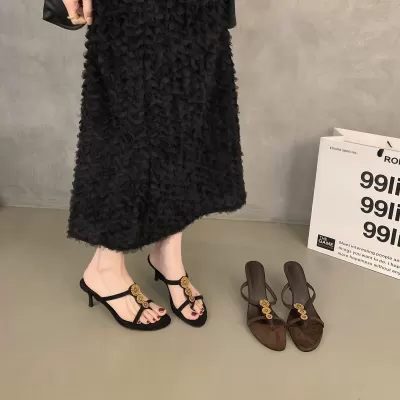 Women's Retro Rhinestone High Heel Sandals 2026, Thong Dress Slides for Summer · YANYAN China shoe factory