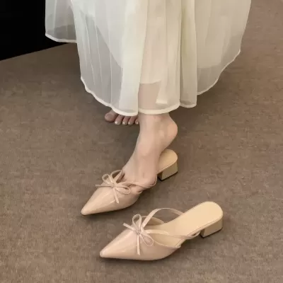 Women's Pointed Nude Bow Mule Sandals, Ballet Flats Slip On Shoes · YANYAN China shoe factory
