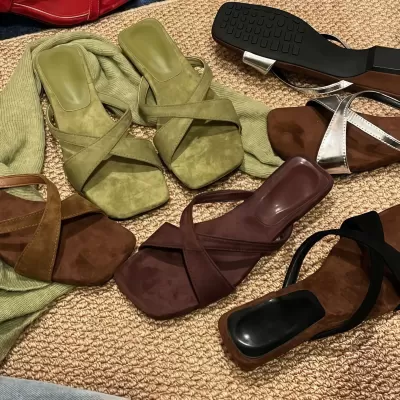 Women's Velvet Cross Strap Square Toe Low Heel Sandals, Retro Bohemian Style · YANYAN China shoe factory