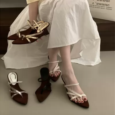 Women's Thong Wedge Sandals 2026, French Fairy High Heel Dress Slides · YANYAN China shoe factory