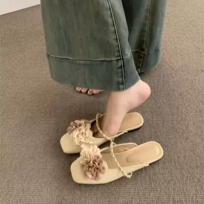 Chuyuji Flat Bow Mules for Women, Summer Chinese Style Mary Jane Slip On