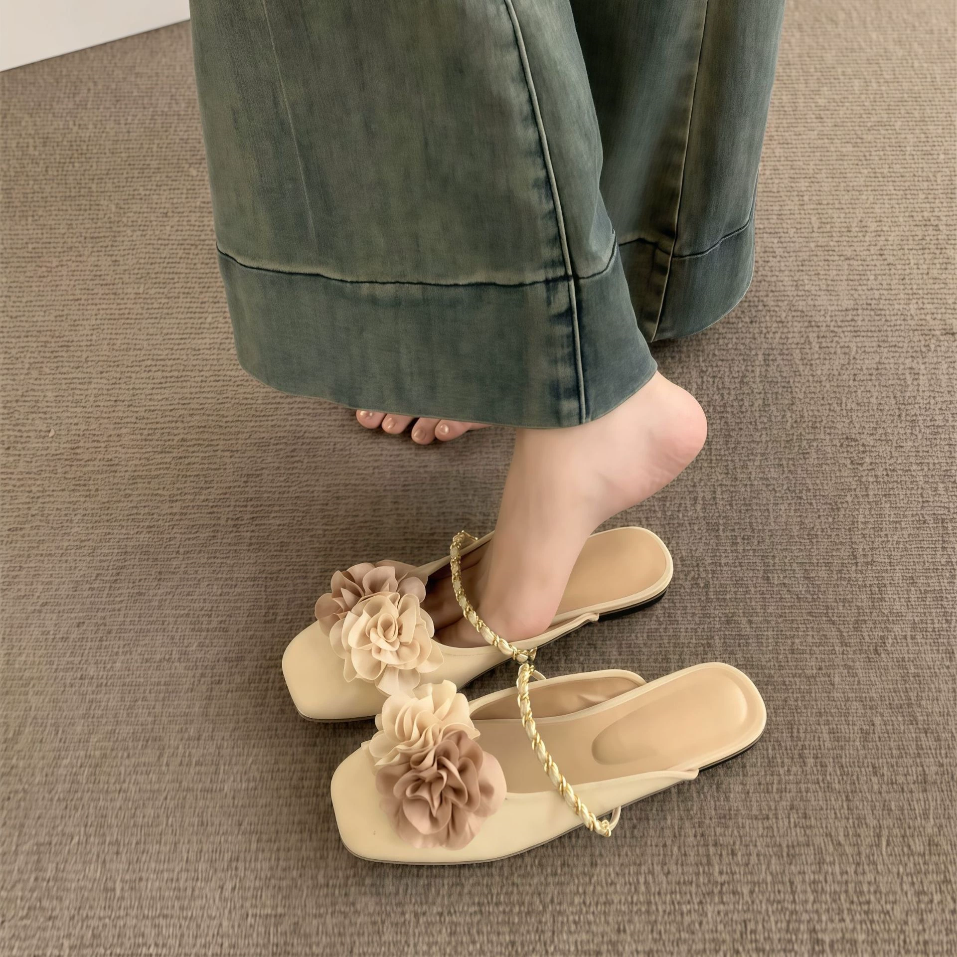 Chuyuji Flat Bow Mules for Women, Summer Chinese Style Mary Jane Slip On