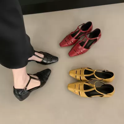 Chuyuji French Hidden Wedge Retro Cutout Sandals, Square Toe T Strap · YANYAN China shoe factory