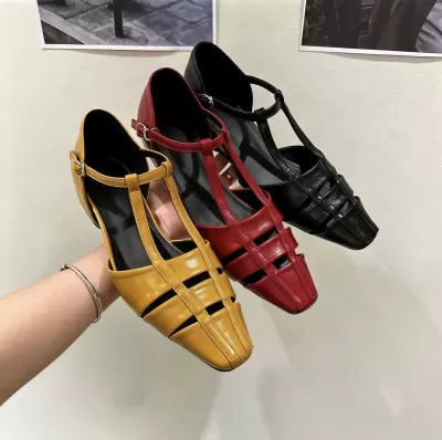 Chuyuji Hidden Wedge French Retro Cutout Sandals, Square Toe T Strap · YANYAN China shoe factory