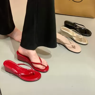 Chuyuji Wedge Heel Red Strap Flip Flops for Women, Summer Beach Sandals · YANYAN China shoe factory
