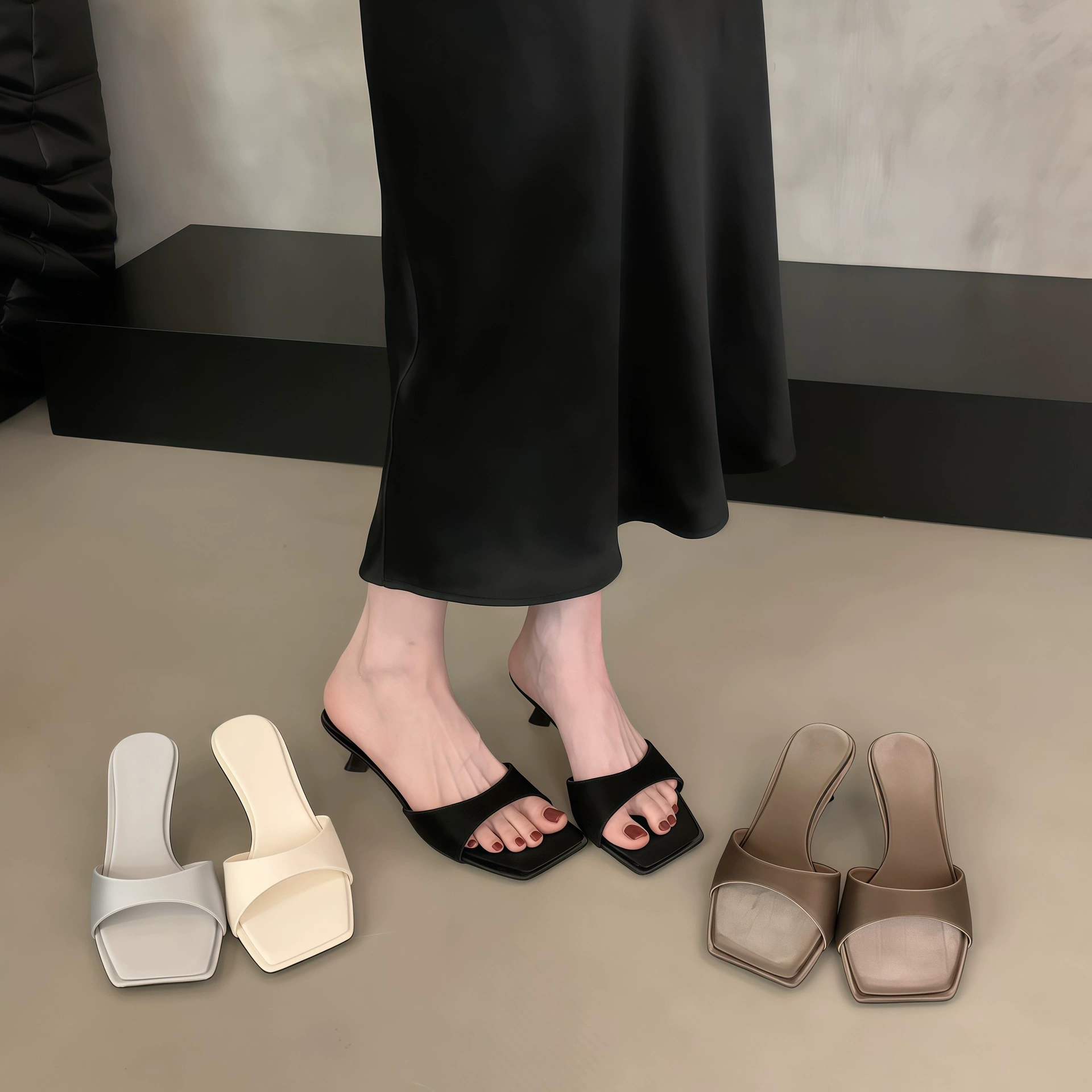 Chuyuji Thin Heel French Slide Sandals for Women, 2026 New Summer Dress