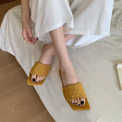 Chuyuji Flat Slide Sandals for Women 2026 New, Square Toe Casual Summer · YANYAN China shoe factory