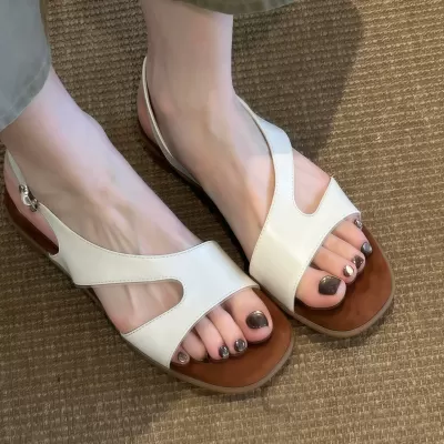 Chuyuji Women's Square Toe Buckle Strap Roman Sandals, White, Summer 2026 · YANYAN China shoe factory