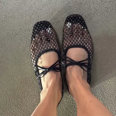 Chuyuji Women's Korean Mesh Bow Mary Jane Flats, Square Toe, Spring Summer · YANYAN China shoe factory