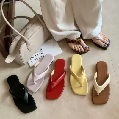 Chuyuji Women's Square Toe Leopard Print Low Heel Flip Flop Sandals · YANYAN China shoe factory