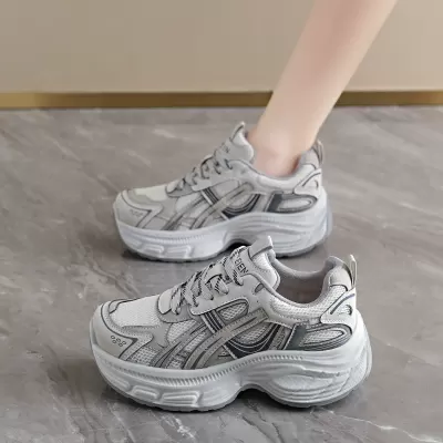 Fall Women's Breathable Mesh Sneakers, Korean Style Height Increasing Thick Sole Dad Casual Shoes · YANYAN China shoe factory