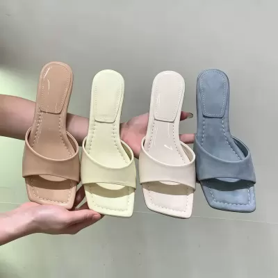 Chuyuji Women's French Wedge Heel Buckle Strap Sandals, Square Toe, Summer 2026 · YANYAN China shoe factory