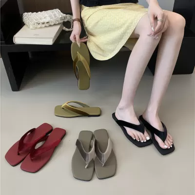 Chuyuji Women's Flat Velvet Square Toe Flip Flops, Beach Sandals, Summer 2026 · YANYAN China shoe factory