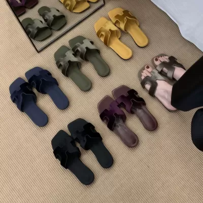 Chuyuji Women's French Velvet Matte Slide Sandals, Flat, Open Toe, Summer 2026 · YANYAN China shoe factory