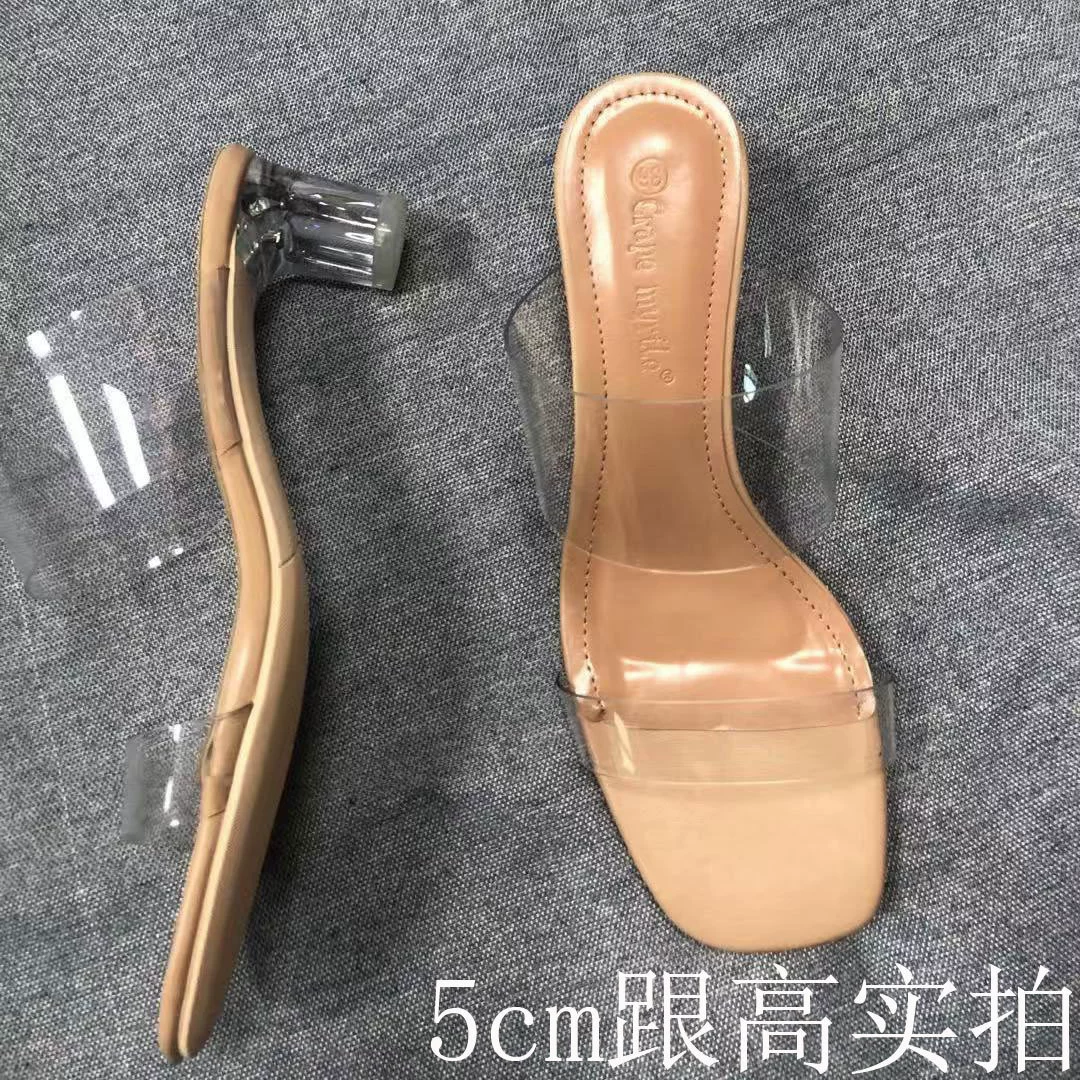 New Summer Chunky Heel Sandals for Women, Crystal High Heel Fairy Style Slides 208-7