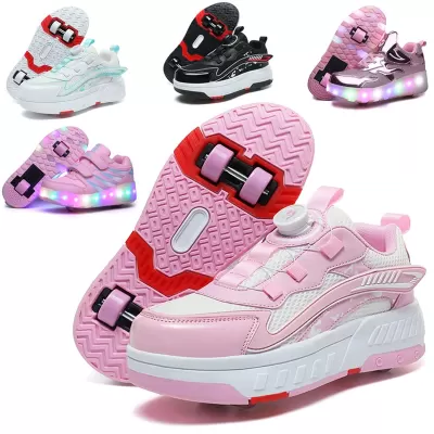 Cross-Border Heelys Kids Wheel Shoes LED Ultra-Light Light Up Charging Boys Girls Light Shoes Sports Knit Shoes · YANYAN China shoe factory