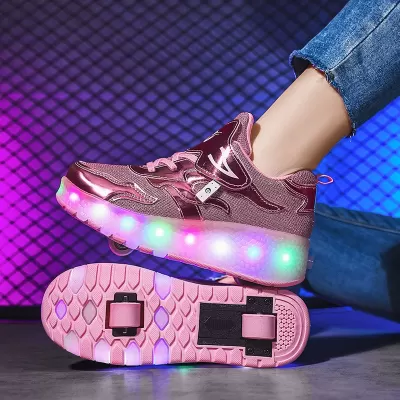 Cross-Border Foreign Trade Factory Wholesale Roller Skates LED Charging with Switch Heelys Double Wheel Adult Skates · YANYAN China shoe factory