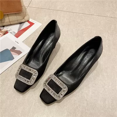 Square Buckle High Heels for Women 2026 Spring New Chunky Heel Crystal Pointed Shoes 8829 · YANYAN China shoe factory