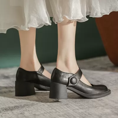 Women's MONA Mary Jane Chunky Heels, French Style JK Uniform Shoes Retro · YANYAN China shoe factory