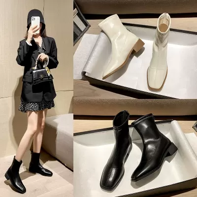 Martin Boots Square Toe Chunky Short Boots for Women Autumn, New Slim Boots Korean 3172-8