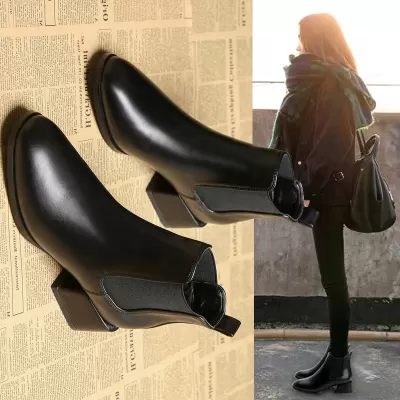 New Autumn Winter Chelsea Boots for Women Thick Sole British Martin Elastic Chunky Black · YANYAN China shoe factory