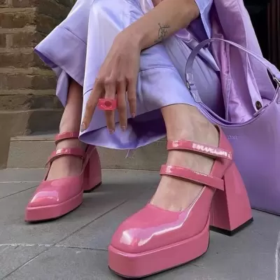 Women's 2025 Mary Jane Chunky Heels, Double Strap JK Retro Patent Leather Shoes · YANYAN China shoe factory