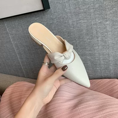 Nouvel été pointu chunky nœud semelle épaisse slip-on fermé petit talon demi ballerines femmes · YANYAN China shoe factory