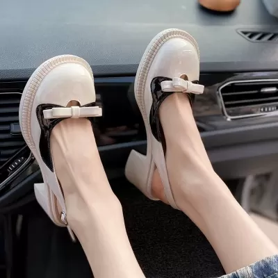Women's 2025 Summer Retro Bow Strap Chunky Heel Sandals, Non-slip Peep Toe · YANYAN China shoe factory