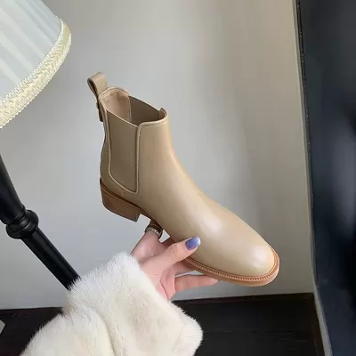 British Chelsea Boots 2023 Autumn Winter Round Toe Chunky Heel Elastic Ankle Boots · YANYAN China shoe factory