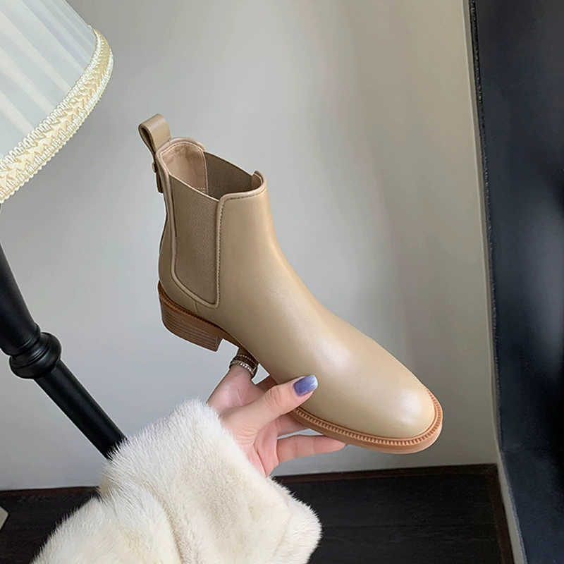 British Chelsea Boots 2023 Autumn Winter Round Toe Chunky Heel Elastic Ankle Boots