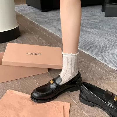 Loafers Women Spring Autumn Slip On Gold Buckle Japanese School Round Toe JK Shoes 22G06