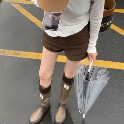 Women's 2025 Outdoor Long Rain Boots, Flat Round Toe Fashion Wellington Boots