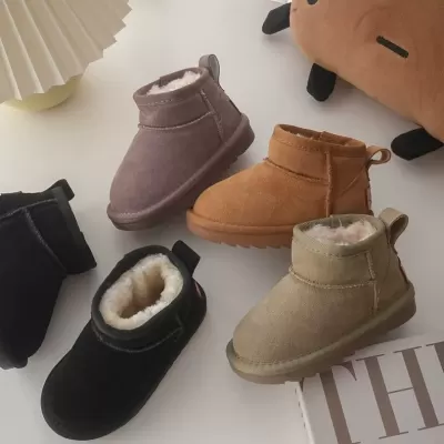 XSHX Australian Winter Rain Kids Top Grain Leather Snow Boots Low Top Winter