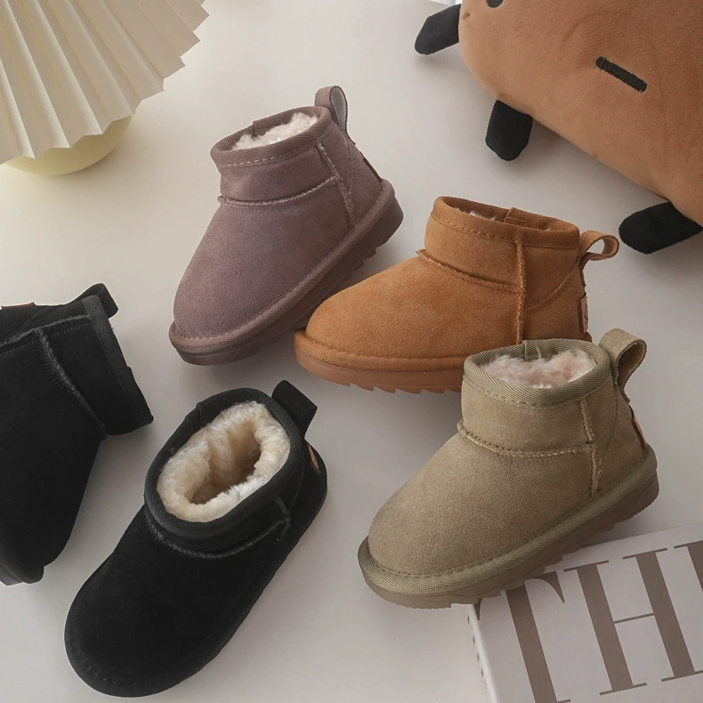 XSHX Australian Winter Rain Kids Top Grain Leather Snow Boots Low Top Winter