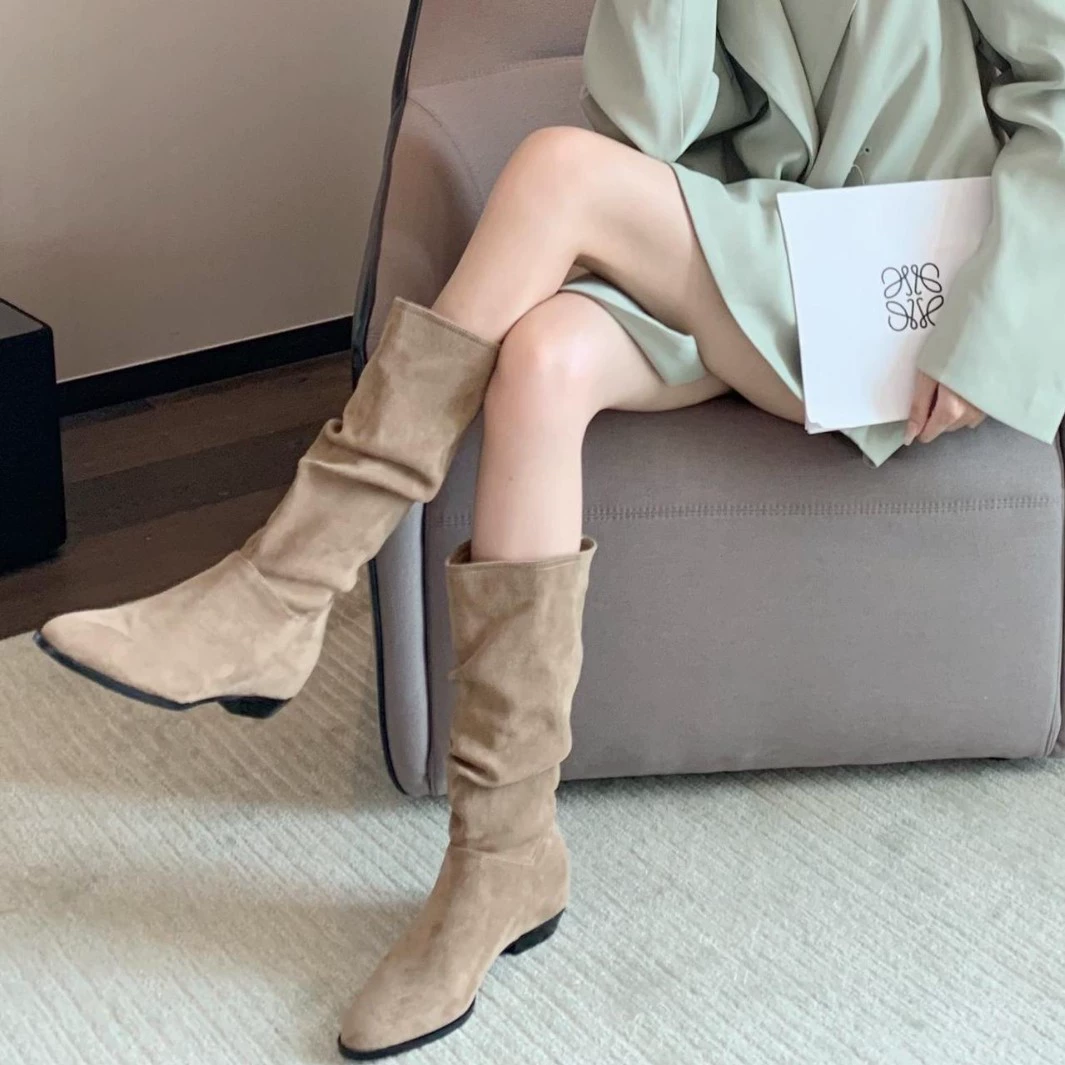 New Vintage Pointed Toe Chunky Heel Western Cowboy Boots Mid Calf Slim 2894-3