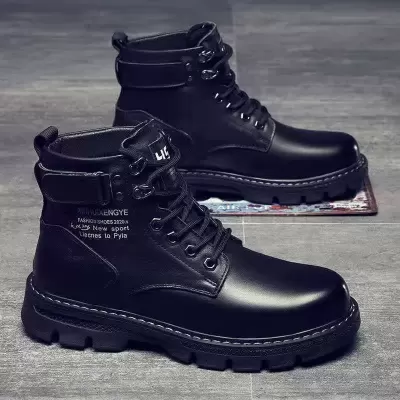 Men's Martin Boots High Top British Style Black Leather Casual Boots