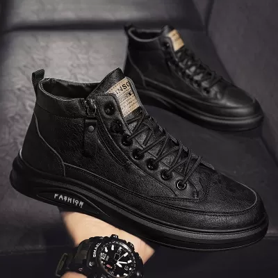 Men's Winter Casual Leather Shoes High Top Black Martin Boots Durable · YANYAN China shoe factory