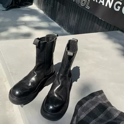 Genuine Leather Martin Boots Women New Autumn Winter Fleece Lined Ankle Chelsea Thick Sole · YANYAN China shoe factory