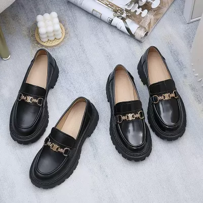 Factory Loafers Women New Spring British Style Leather Shoes Metal Buckle Round Toe Thick Sole · YANYAN China shoe factory