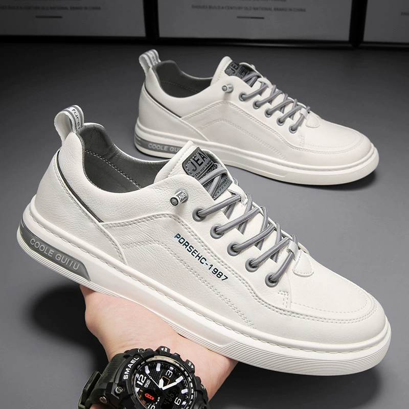 Men's Casual Leather Shoes 2026 Winter Korean Fashion White Sneakers