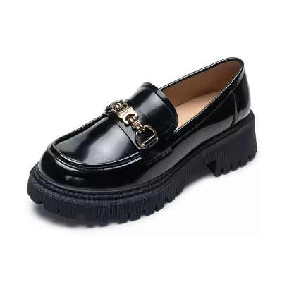 New 2026 British Thick Sole Chunky Heel Genuine Leather Loafers Women Casual · YANYAN China shoe factory