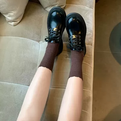 New Spring Genuine Leather Loafers Japanese School Lace Up Metal Round Toe Thick Sole Chunky Heel · YANYAN China shoe factory