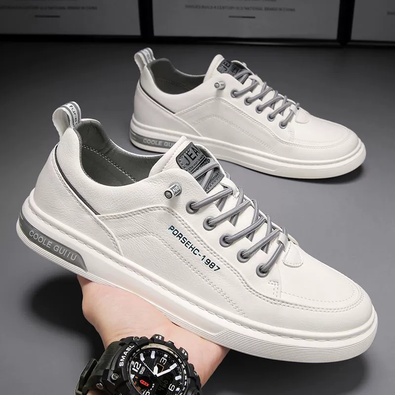 Men's 2026 New Spring Casual Leather Shoes, Korean Fashion Trendy White Board Shoes 1987